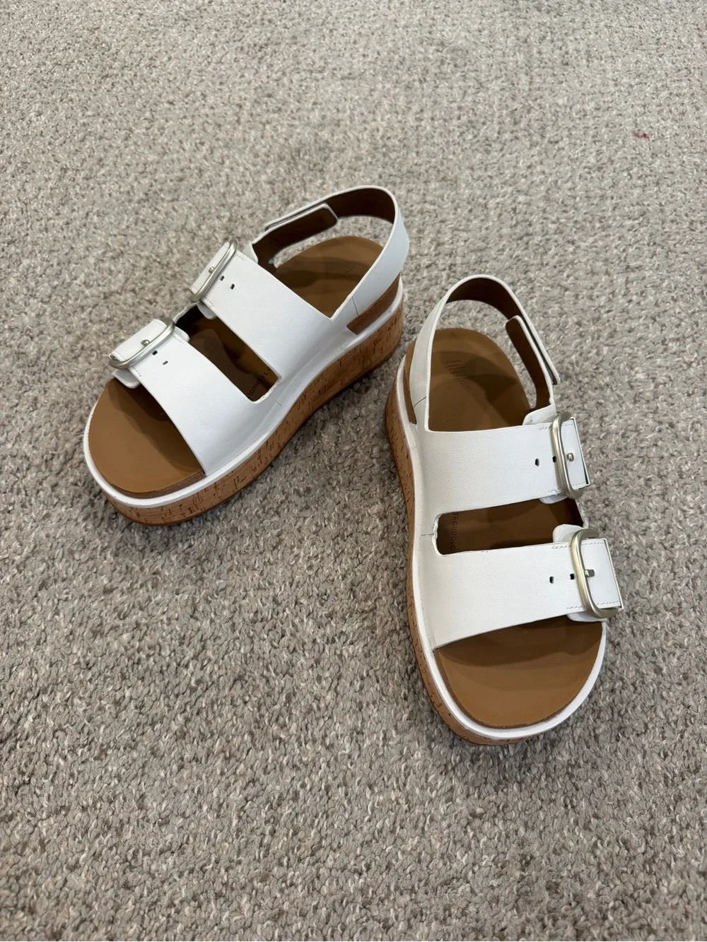 Fitflop White Cork-Platform Double Buckle Sandals